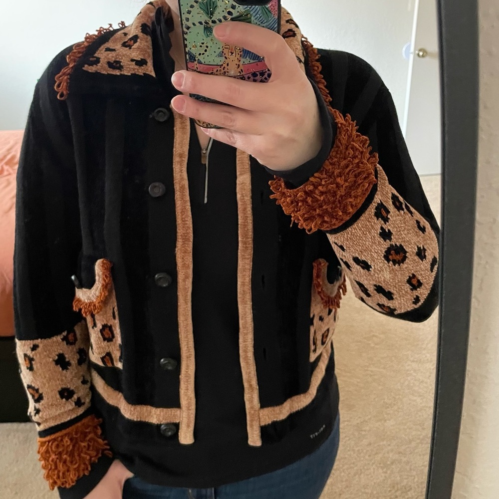 Vintage Berek leopard print cardigan button up sweater Small